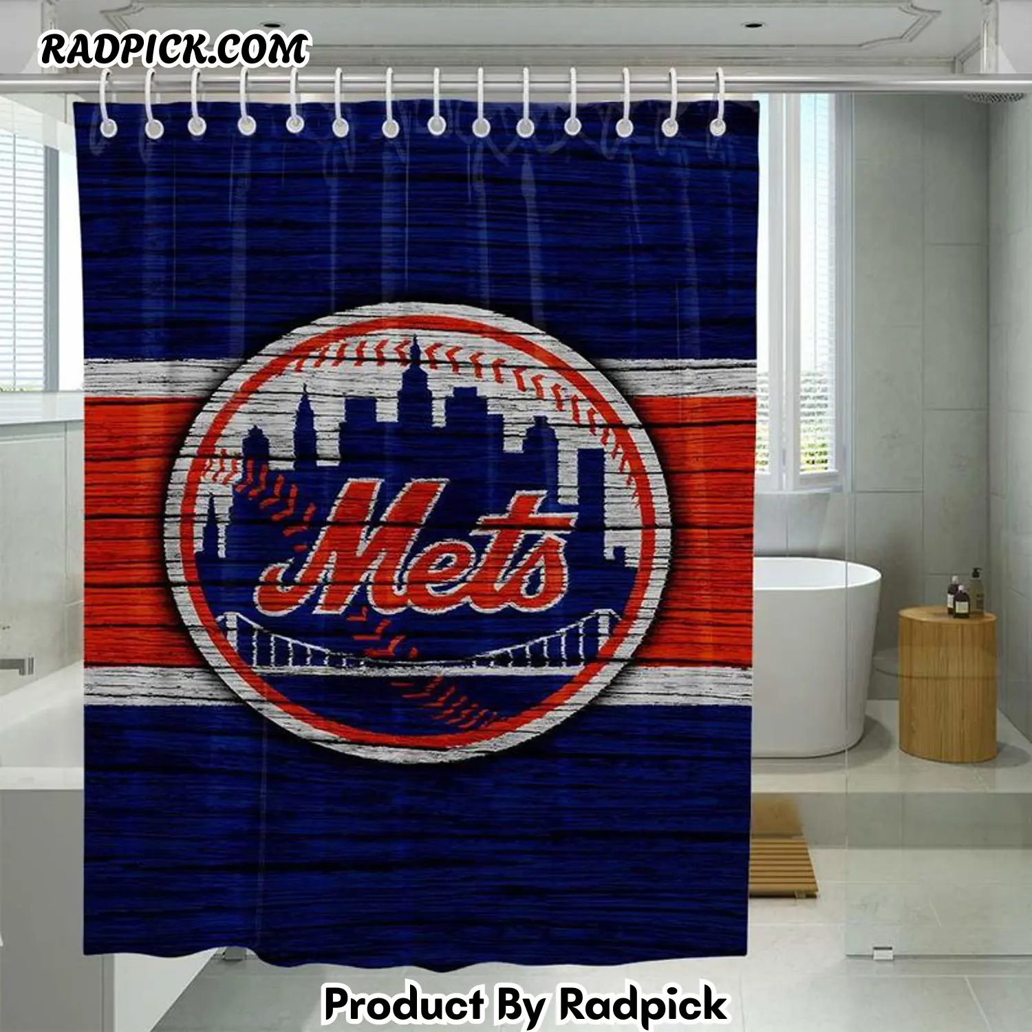 Wood texture new york mets shower curtain set for bathroom decor gift for friends rp3875